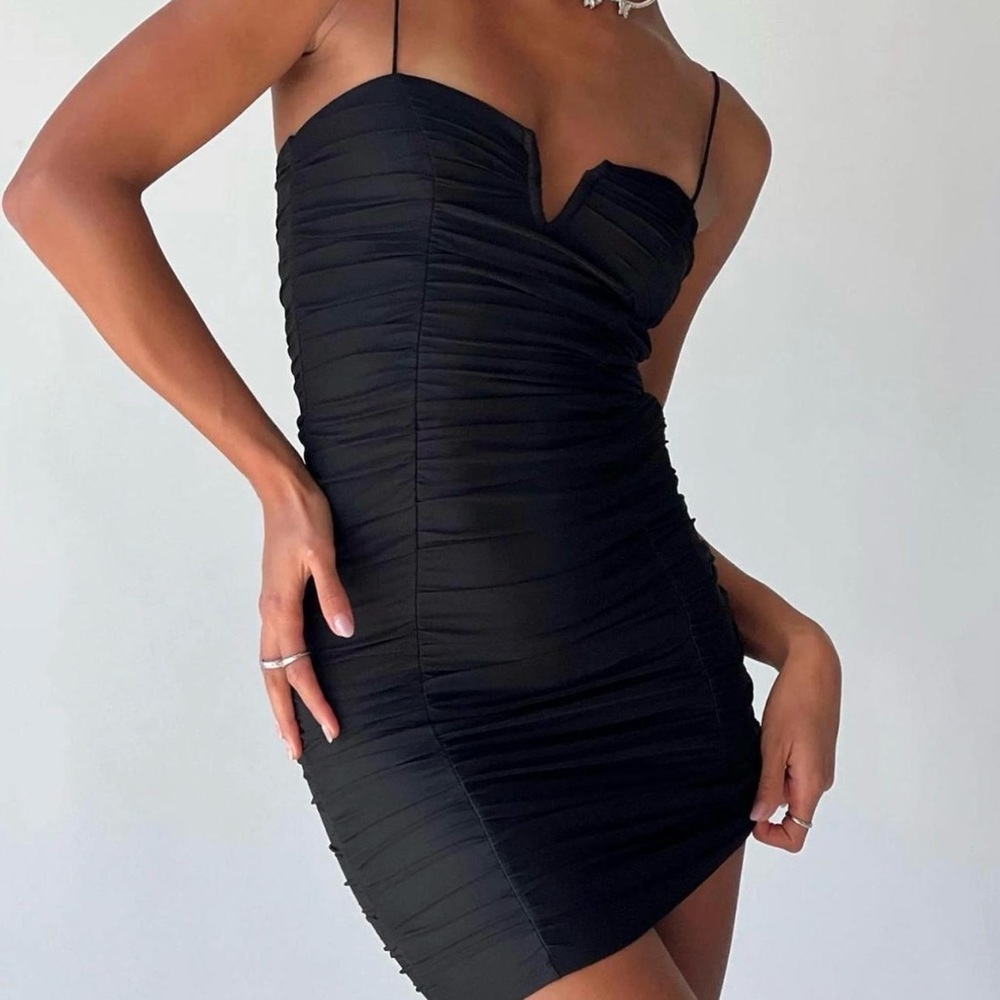 Princess Polly Black Ruched Spaghetti Strap Mini Dress